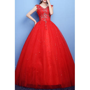 Women Lace Decorated Ball Gown Wedding Party Dress - C970UD