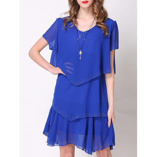 Women Fashion V-Neck Pleated Chiffon Dress - C6888ZBD