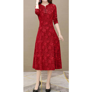 Ketty More Women Pretty Flower Decorated Long Sleeve Solid Pattern Elegant Dress-KMWDC1563