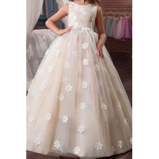 Kids Girls Sleeveless Flower Lace Wedding Dress - C2662ZWKGD