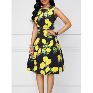 Women Cute Lemon Printed Sleeveless Casual Dress - C9000ZBD