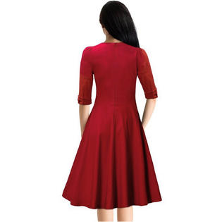 Women Halter Style Knee Length Waist Fitted Retro Dress Red - UWD277