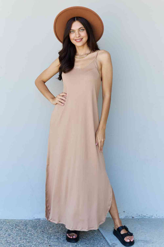 Women's Ninexis Good Energy Full Size Cami Side Slit Maxi Dress in Camel