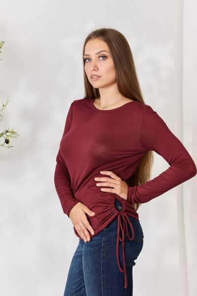 Women's Culture Code Full Size Drawstring Round Neck Long Sleeve Top