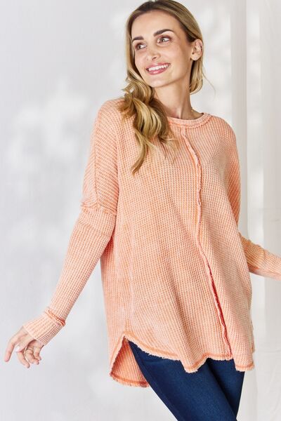 Women's Zenana Oversized Washed Waffle Long Sleeve Top