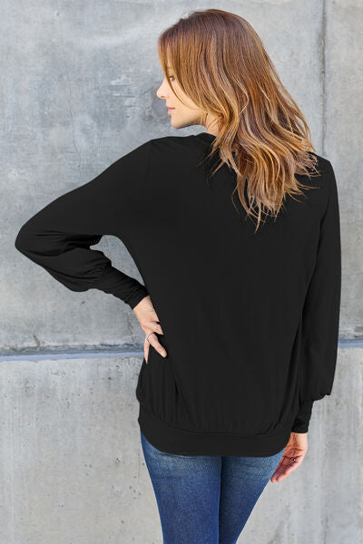 Women's Basic Bae Full Size V-Neck Lantern Sleeve Blouse