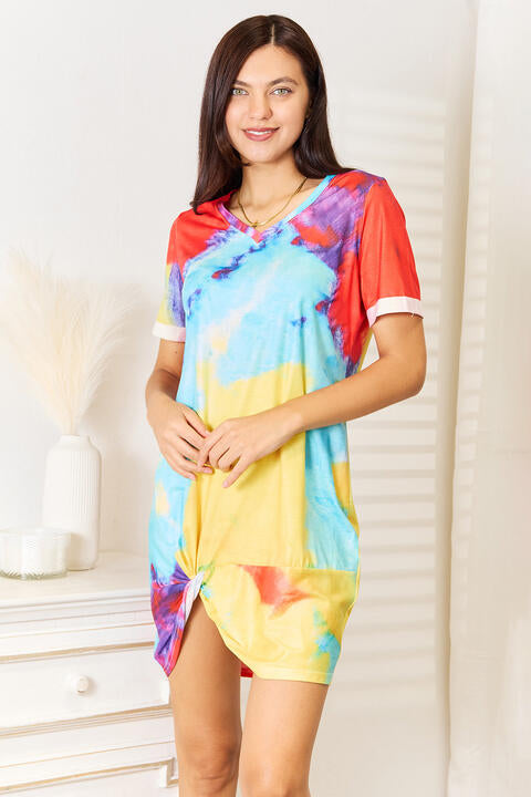 Women's Double Take Tie-Dye V-Neck Twisted Dress