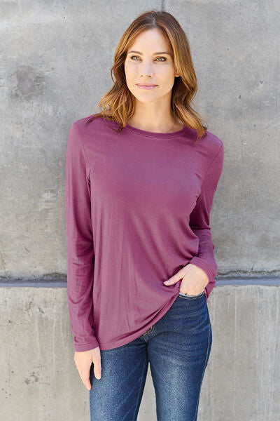 Women's Basic Bae Full Size Round Neck Long Sleeve Top