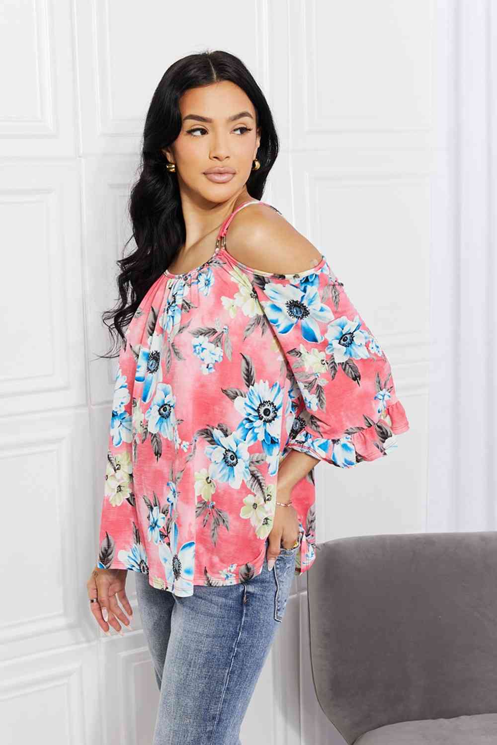 Women's Sew In Love Full Size Fresh Take  Floral Cold-Shoulder Top