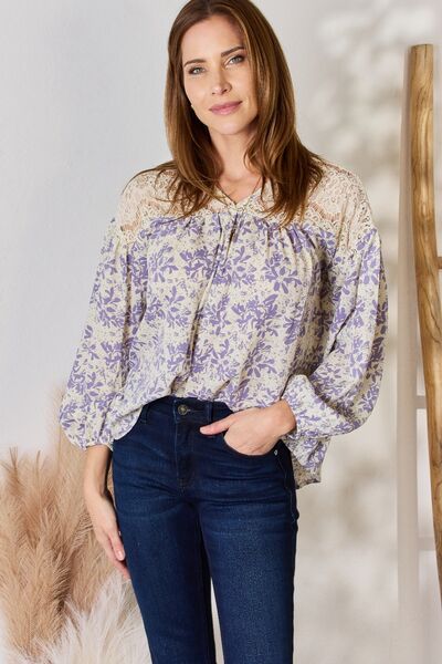 Women's Hailey & Co Full Size Lace Detail Printed Blouse