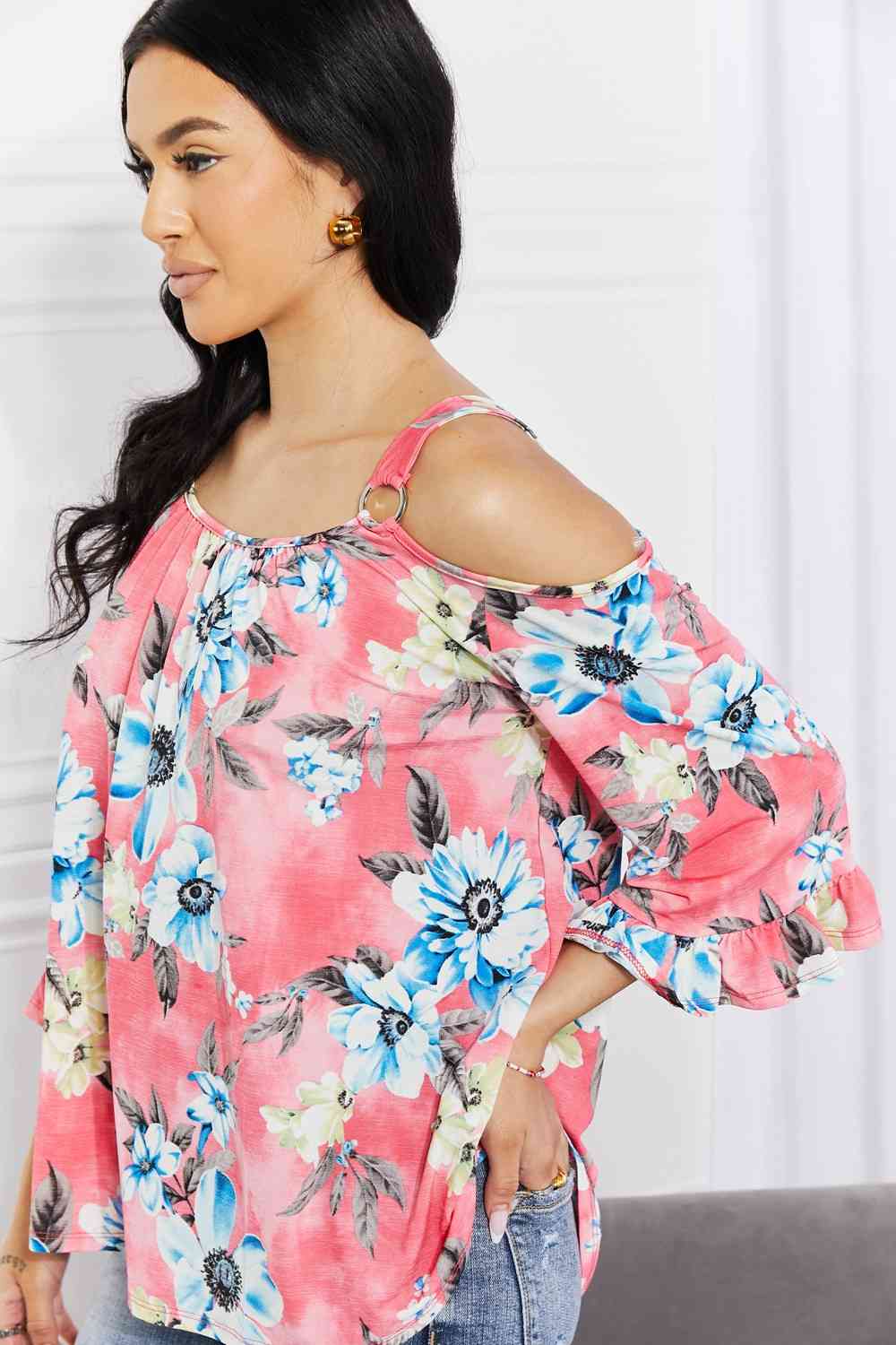 Women's Sew In Love Full Size Fresh Take  Floral Cold-Shoulder Top