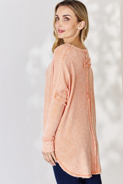 Women's Zenana Oversized Washed Waffle Long Sleeve Top