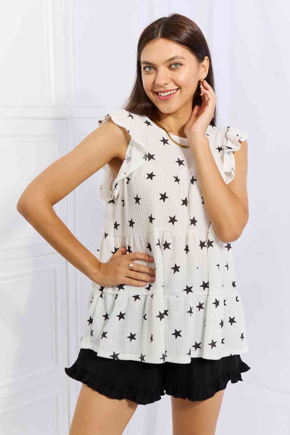 Women's Heimish Shine Bright Full Size Butterfly Sleeve Star Print Top