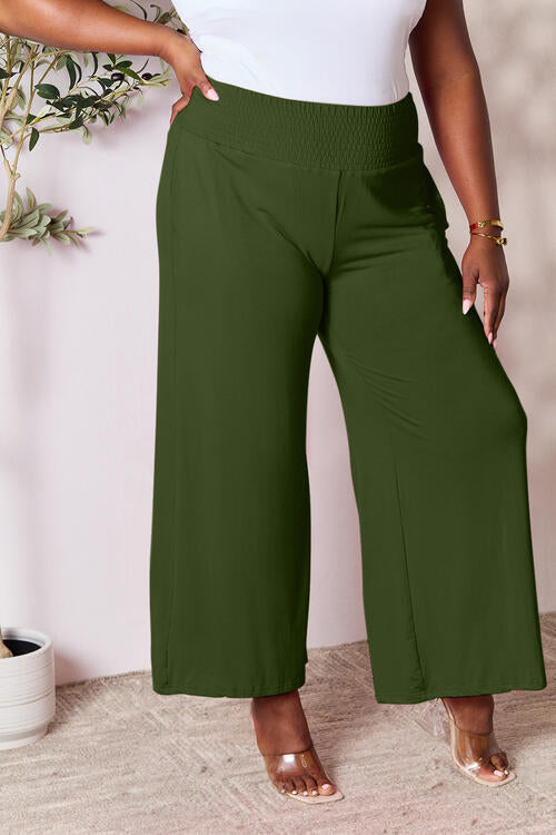 Women's Double Take Full Size Smocked Wide Waistband Wide Leg Pants