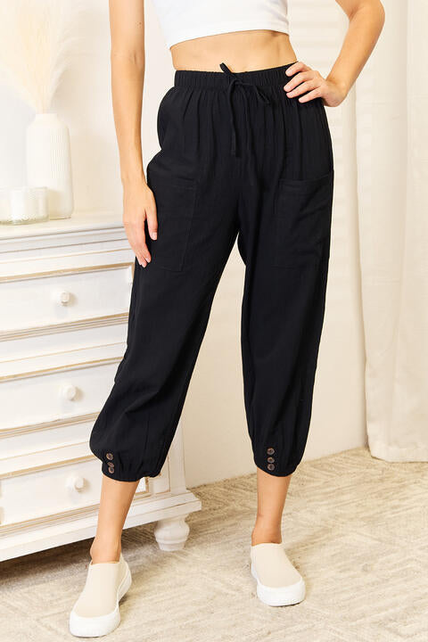 Women's Double Take Decorative Button Cropped Pants