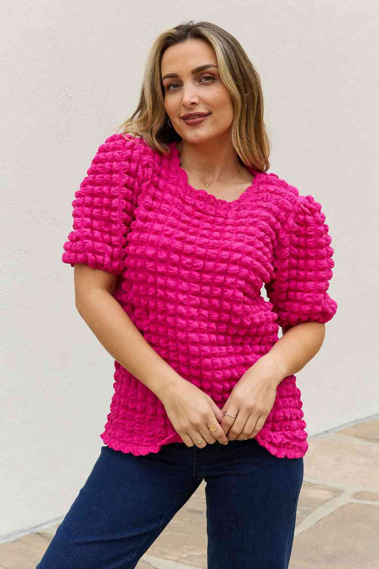 Women's And The Why Full Size Bubble Textured Puff Sleeve Top