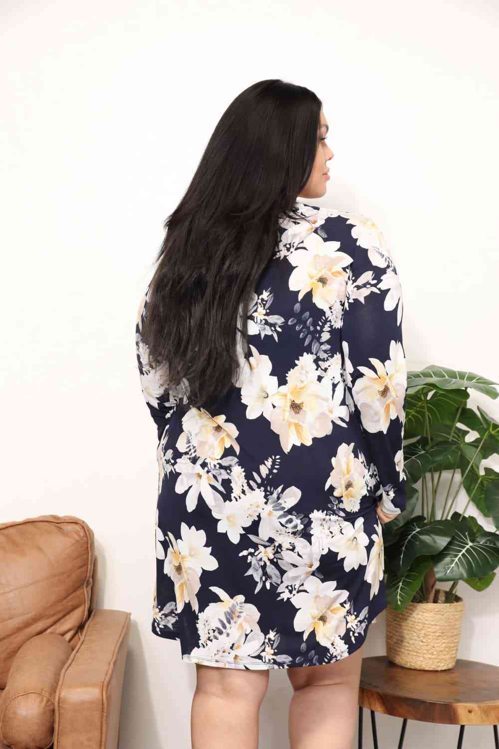 Women's Sew In Love  Full Size Flower Print Shirt Dress