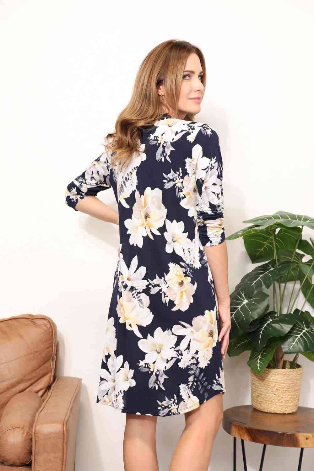 Women's Sew In Love  Full Size Flower Print Shirt Dress