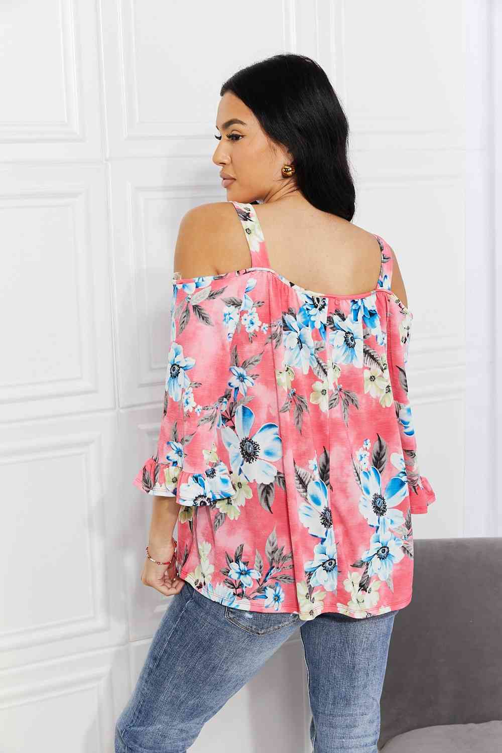 Women's Sew In Love Full Size Fresh Take  Floral Cold-Shoulder Top