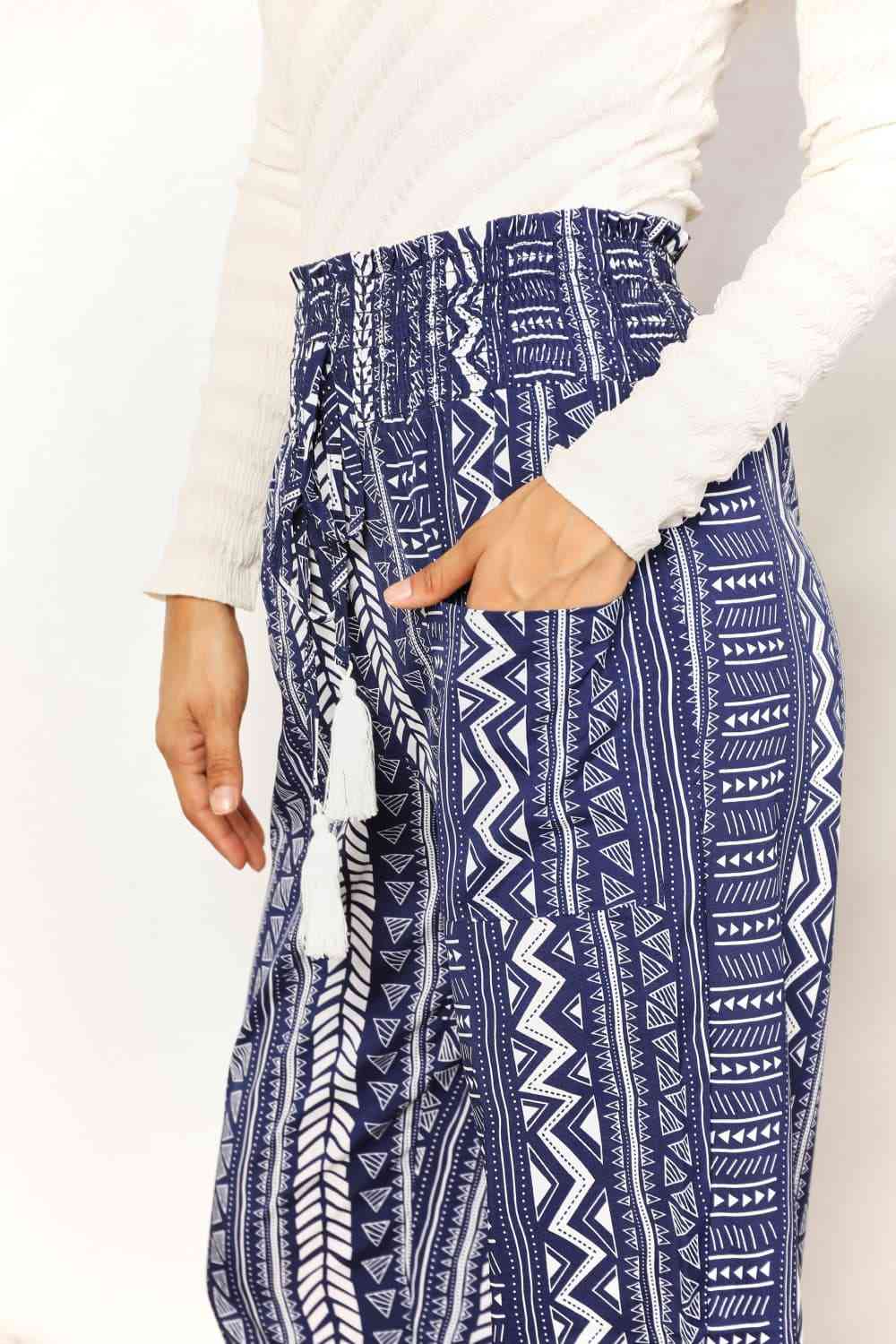 Women's Double Take Geometric Print Tassel High-Rise Pants