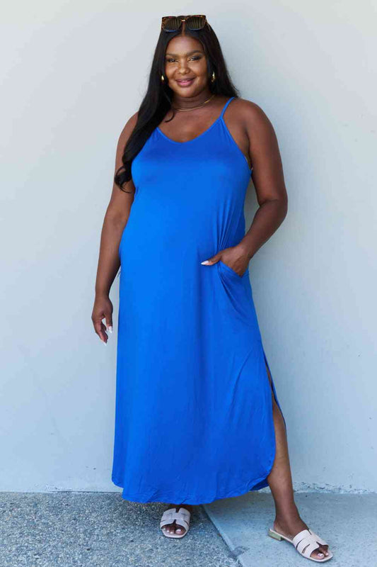 Women's Ninexis Good Energy Full Size Cami Side Slit Maxi Dress in Royal Blue