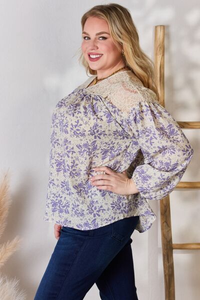 Women's Hailey & Co Full Size Lace Detail Printed Blouse