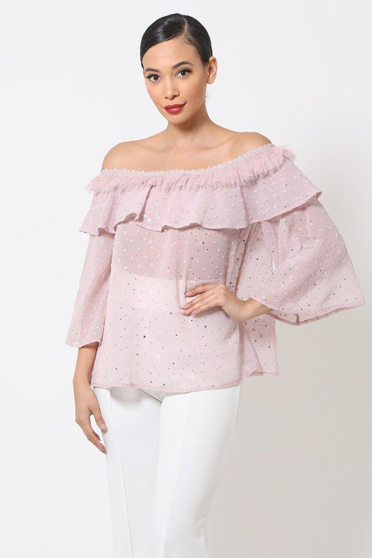 Women's Polka Dot Sheer Off Shoulder Top