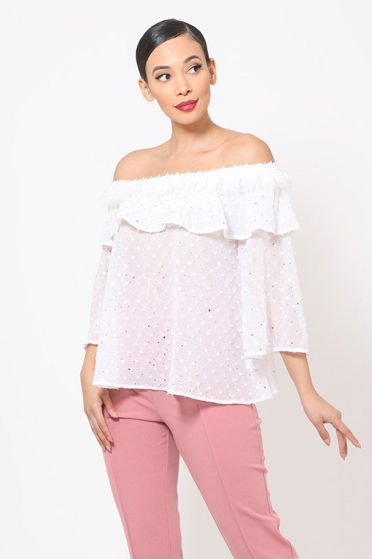 Women's Polka Dot Sheer Off Shoulder Top