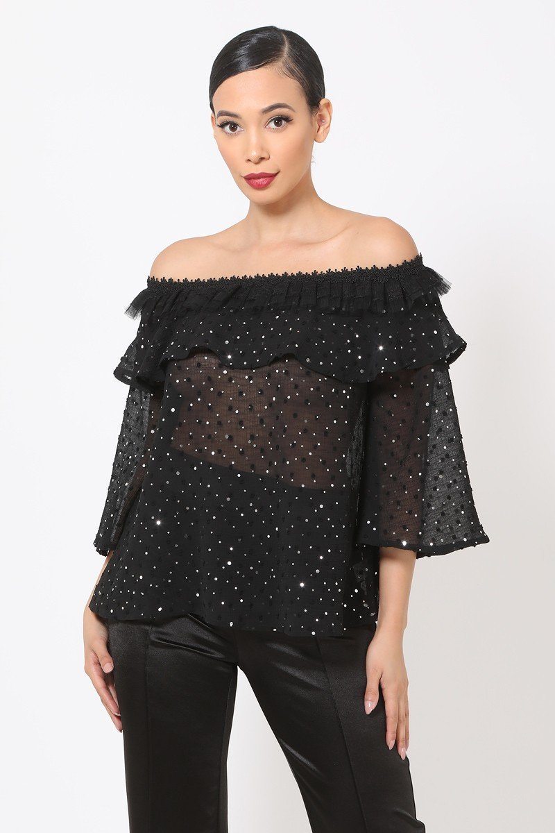 Women's Polka Dot Sheer Off Shoulder Top