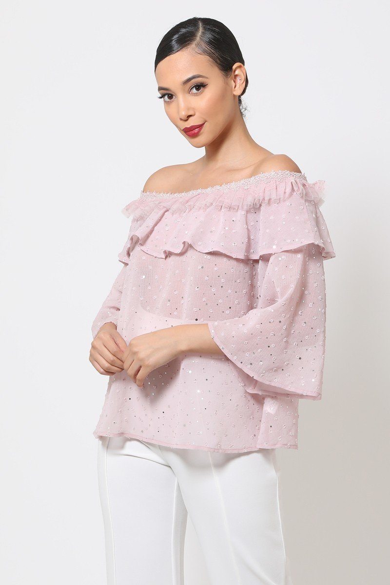 Women's Polka Dot Sheer Off Shoulder Top