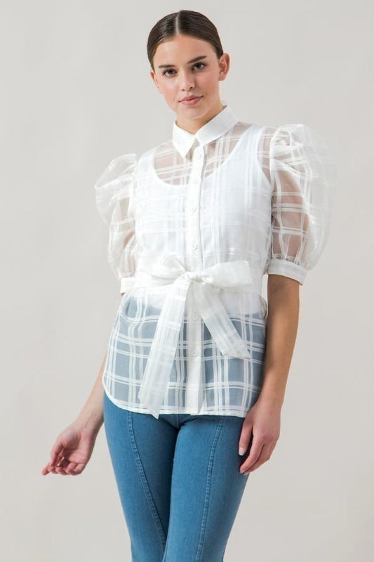 Women's A See-thru Mini Length Organza Top