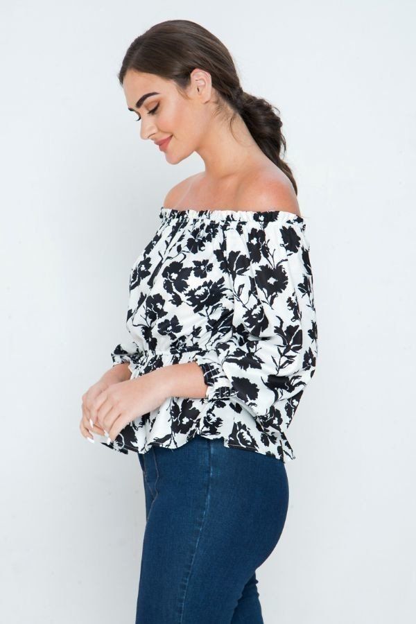 Women's Long Sleeves Off Shoulder Neckline Printed Shirt