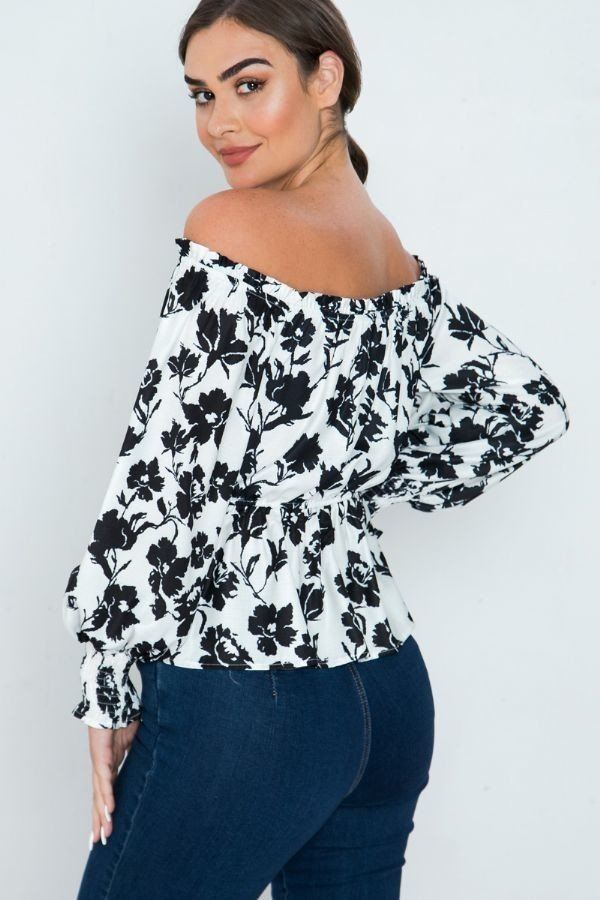 Women's Long Sleeves Off Shoulder Neckline Printed Shirt