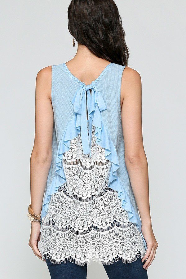 Women's Sleeveless Back Lace Ruffle Detail Tank Top