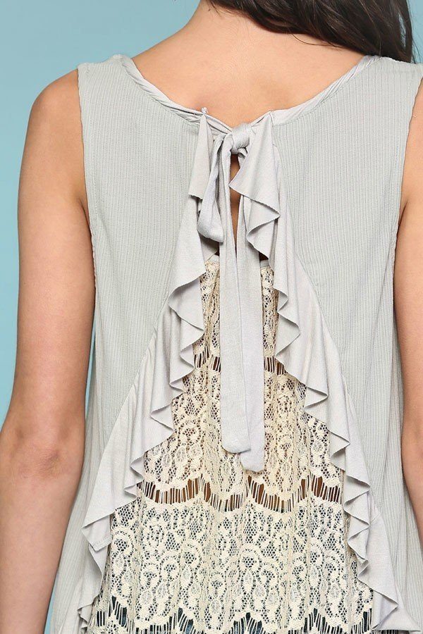 Women's Sleeveless Back Lace Ruffle Detail Tank Top