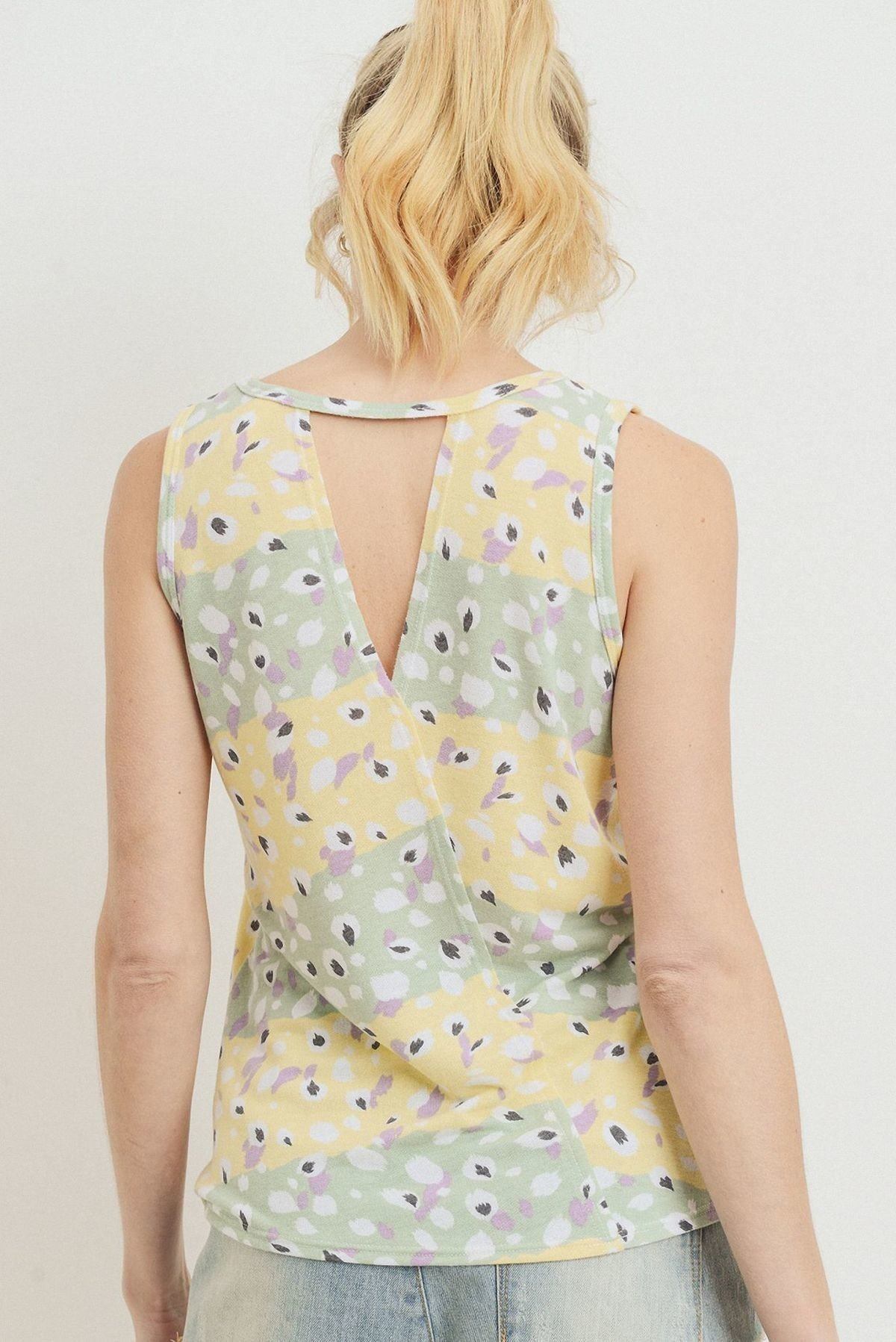 Women's Printed Terry Back Opened Sleeveless Top