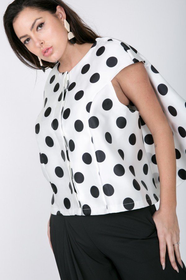 Women's Cascade Ruffle Detail Polka Dot Print Top