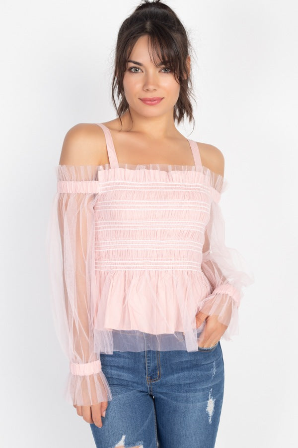 Women's Sheer Mesh Open Shoulder Top