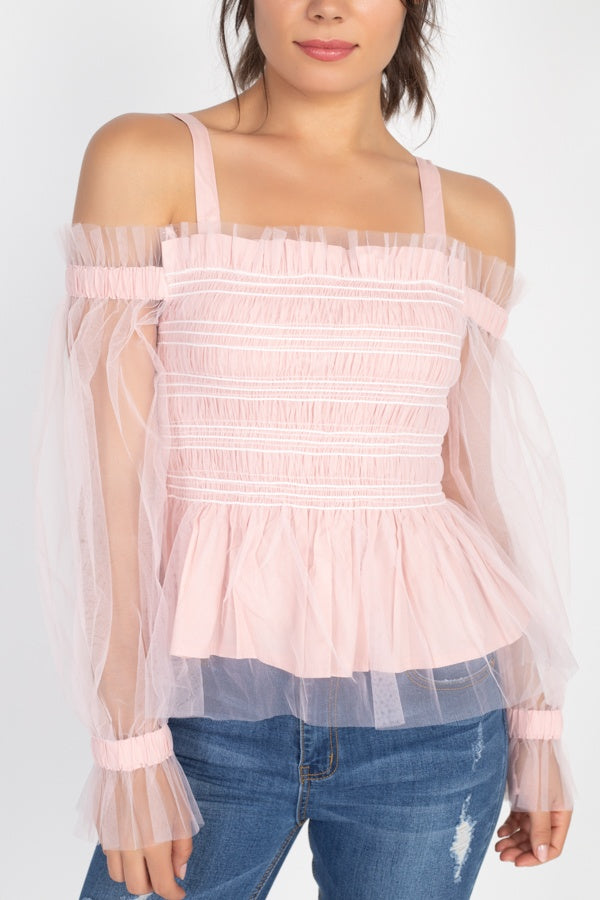 Women's Sheer Mesh Open Shoulder Top