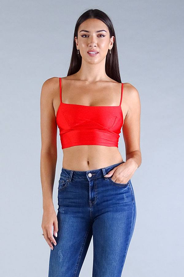 Women's Sexy Spaghetti Strap Darted Under Bust Crop Top