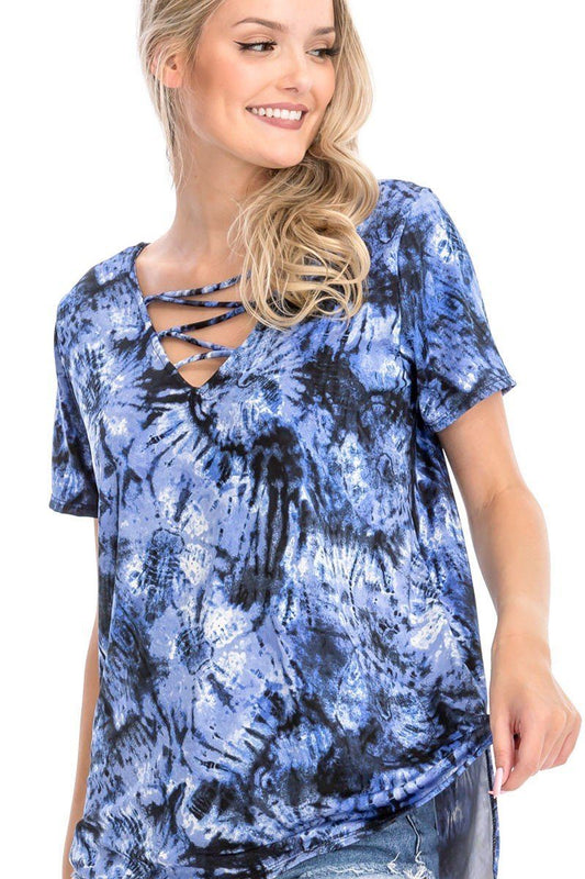 Women's Tie Dye Print Short Sleeve Top