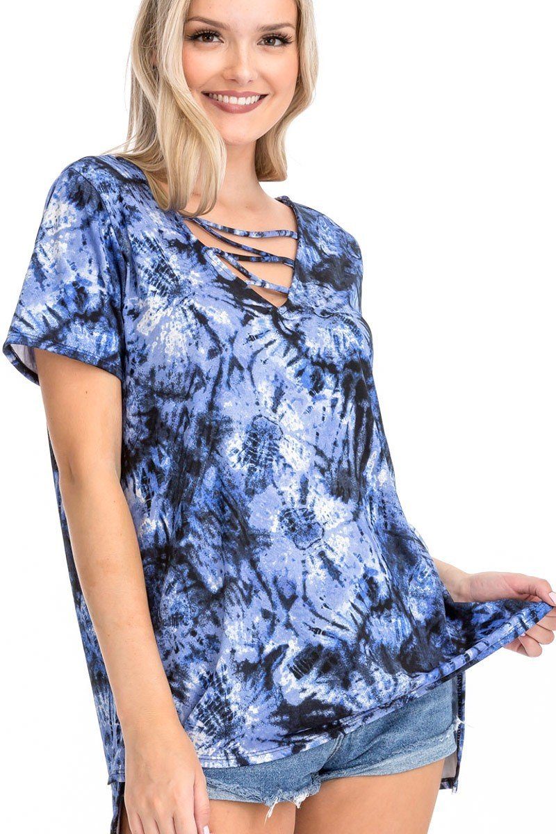 Women's Tie Dye Print Short Sleeve Top