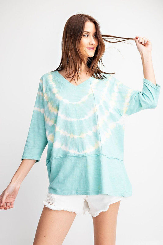 Women's 3/4 Sleeves Special Washed Boxy Cotton Slub Top