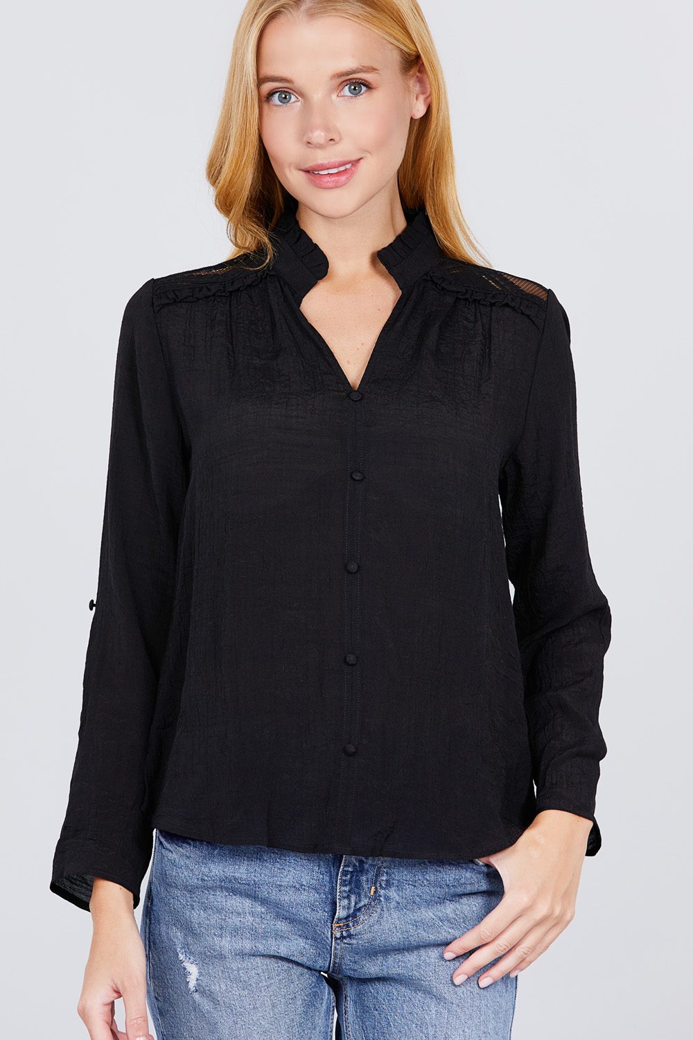 Women's V-neck Button Down Woven Top