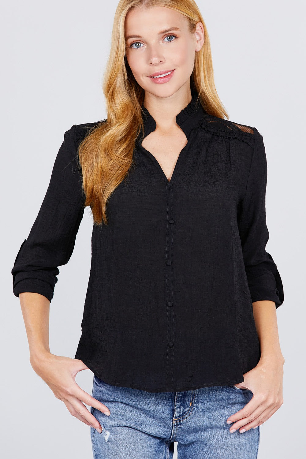 Women's V-neck Button Down Woven Top