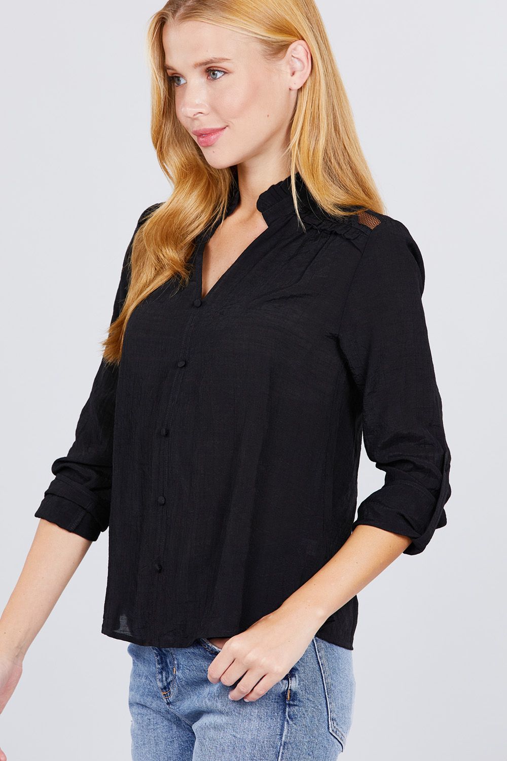 Women's V-neck Button Down Woven Top