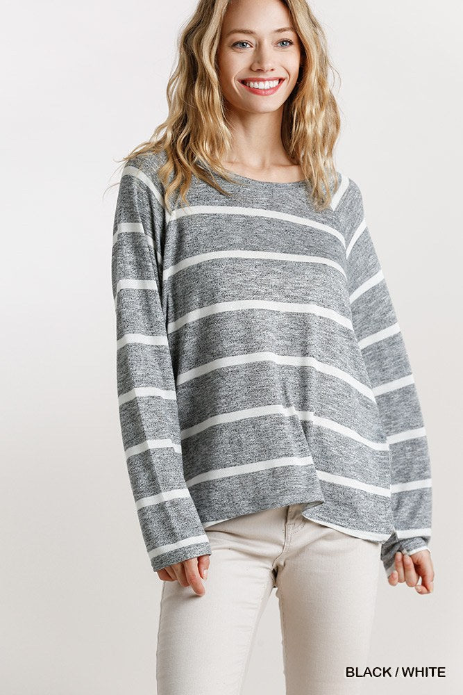 Women's Striped Round Neck Long Sleeve Top