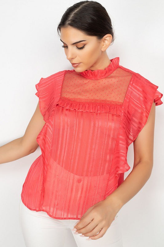 Women's Short Sleeve Ruffle Shadow Top