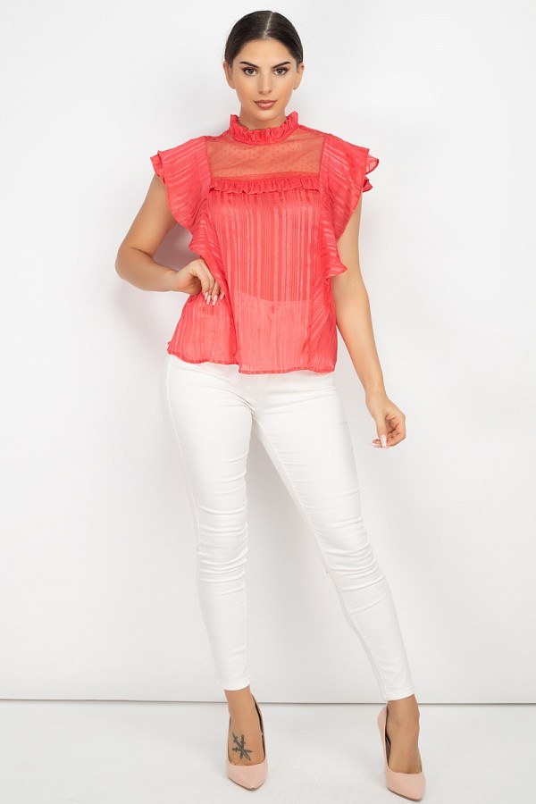 Women's Short Sleeve Ruffle Shadow Top