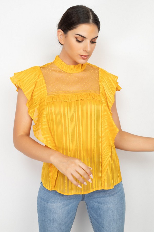 Women's Short Sleeve Ruffle Shadow Top